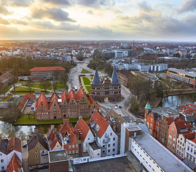 view from the saint petri church tower over the city, lubeck, ge